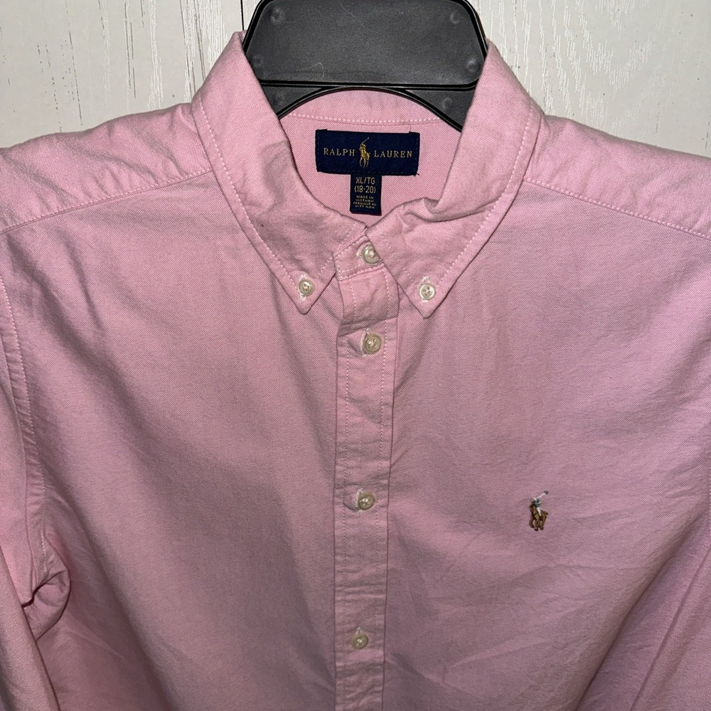 Polo Ralph Lauren Boys Oxford Button Down Shirt XL (18-20) Pink Pony